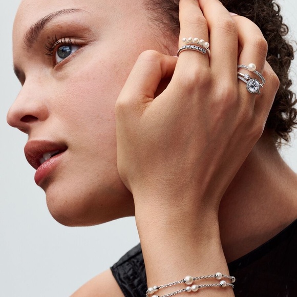 Treated Freshwater Cultured Pearls & Pavé Open Ring Sterling Silver - Picture 2 of 6